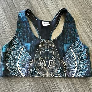 Vibrant Blue Sports Bra with Egyptian Motif